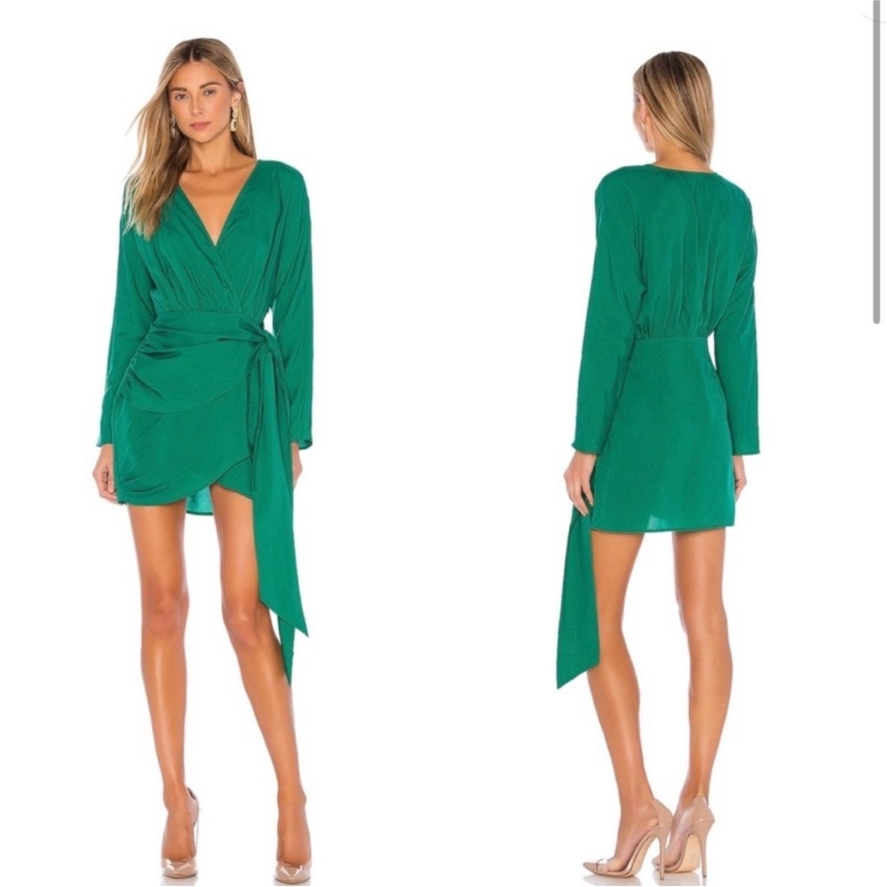 L’Academie Lorraine Mini Dress Emerald Green Wrap Clean Girl‎ French Chic NWT S